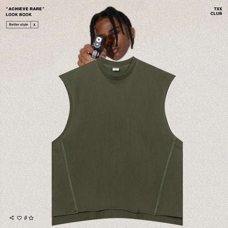 American-style washed and distressed sleeveless back piece