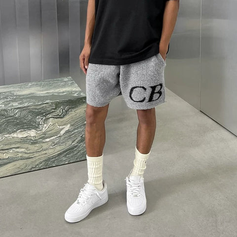 Cole Buxton letter logo jacquard shorts American high street loose casual wool drawstring shorts men