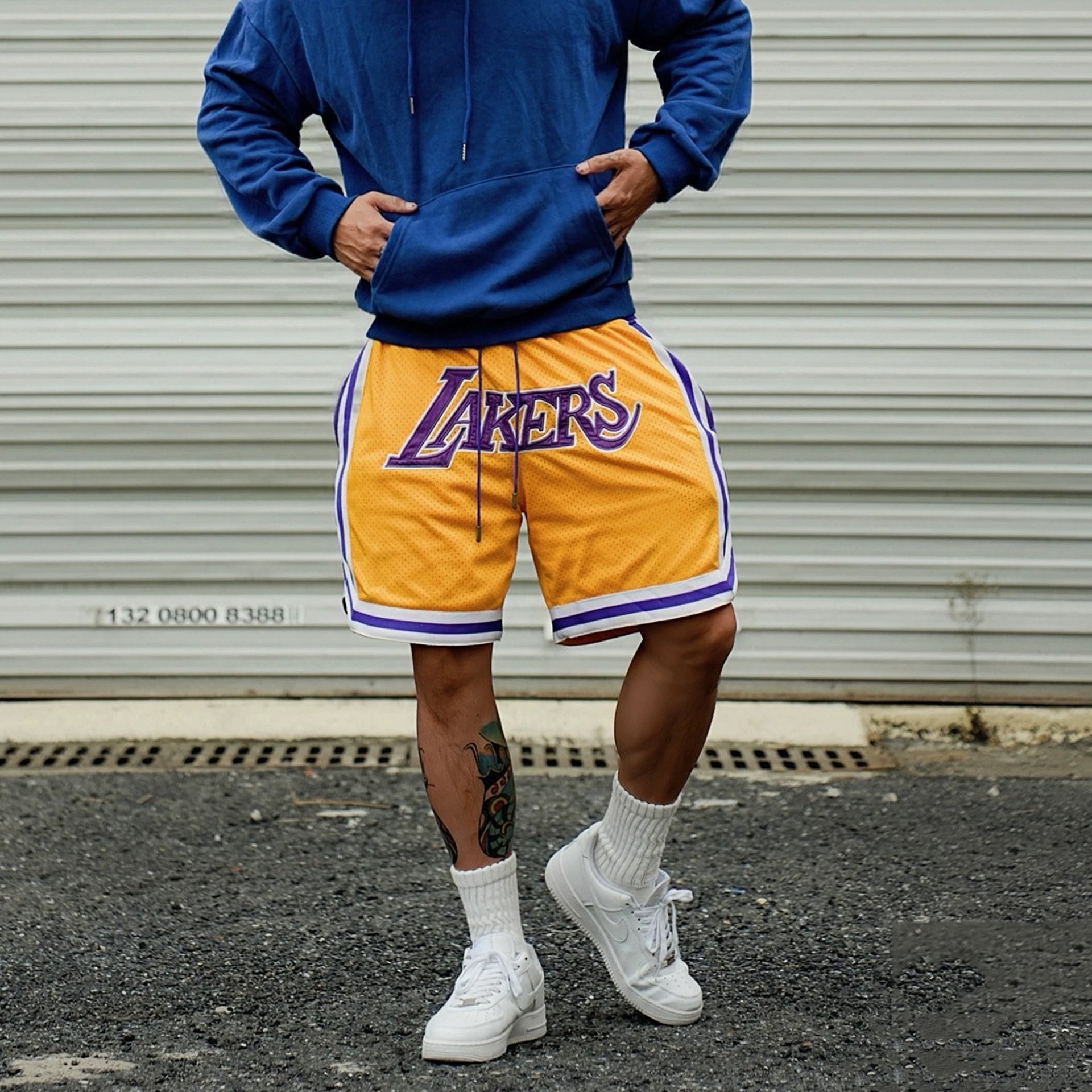 Just Don American High Street Lakers Mesh Five Point Pants Heavy Embroidered Men's and Women's Loose Basketball Shorts
