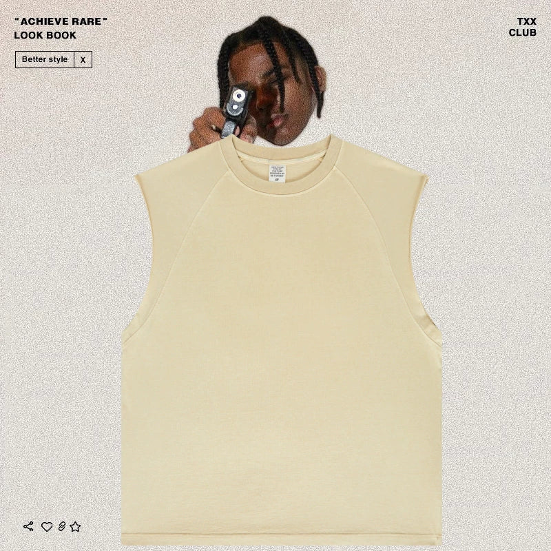 American-style washed and distressed sleeveless top