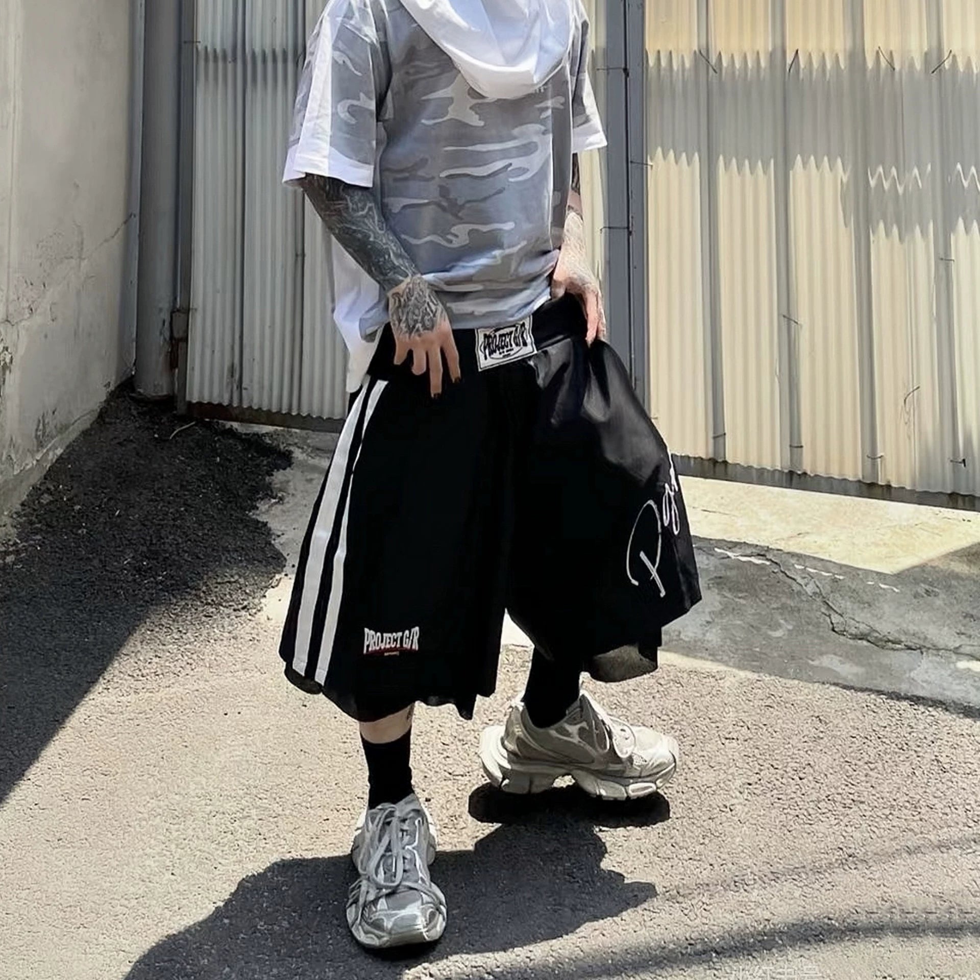 Grailz Project G/R American High Street Embroidery Fake Two Men's and Women's Loose Hip Hop Boxing Shorts