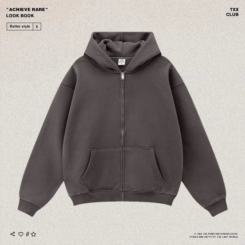 American-style casual zip-up hooded sweatshirt