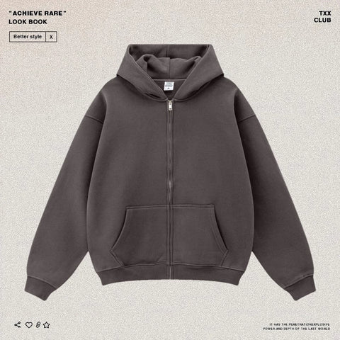 American-style casual zip-up hooded sweatshirt