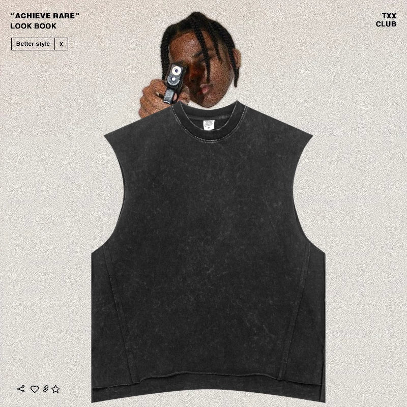 American-style washed and distressed sleeveless back piece