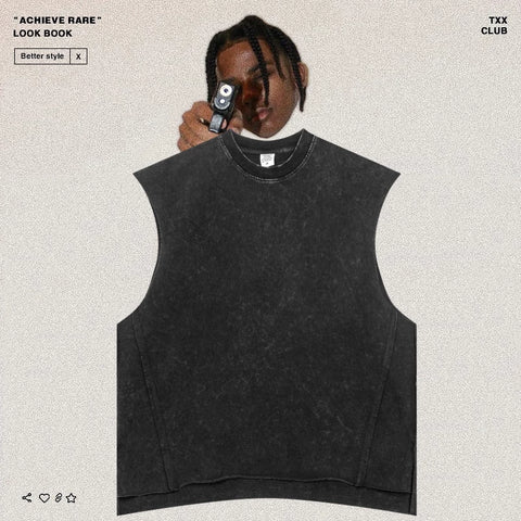 American-style washed and distressed sleeveless back piece