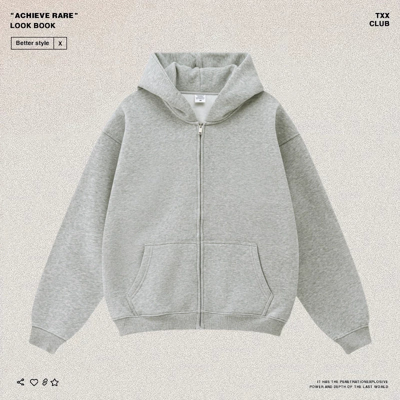 American-style casual zip-up hooded sweatshirt