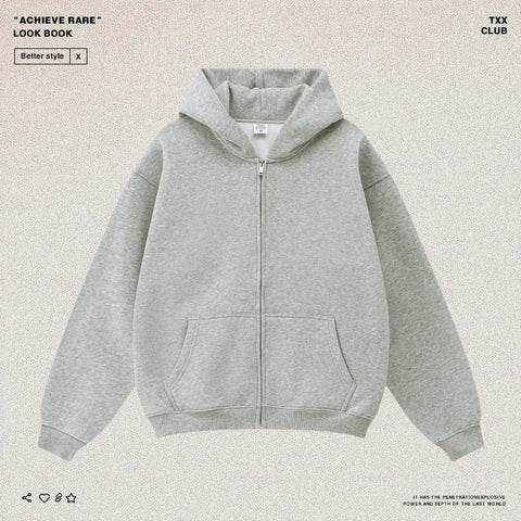 American-style casual zip-up hooded sweatshirt