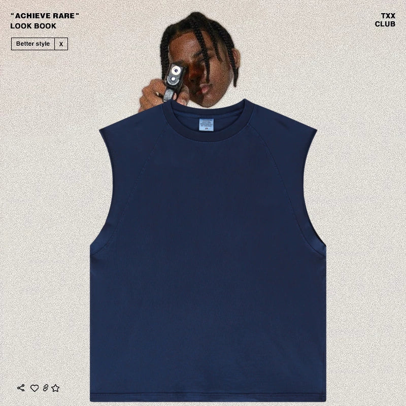 American-style washed and distressed sleeveless top