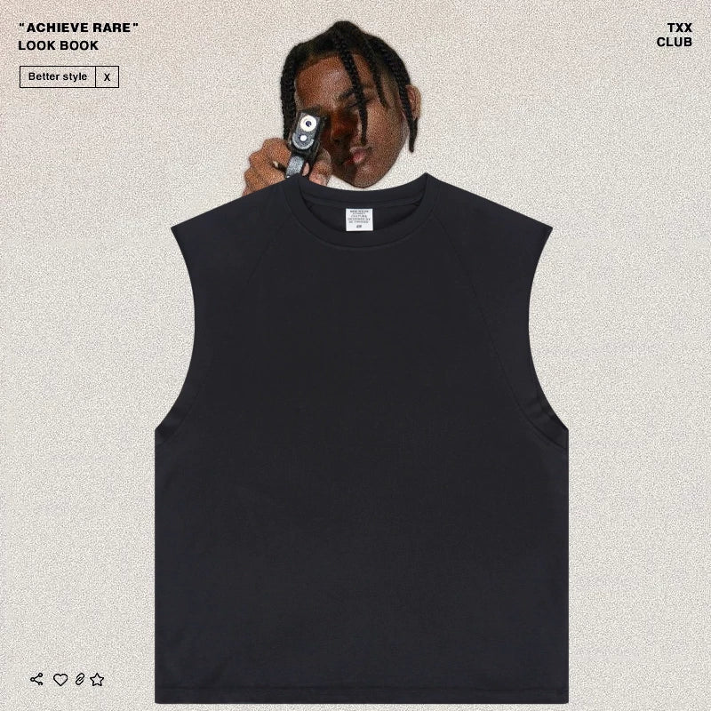 American-style washed and distressed sleeveless top