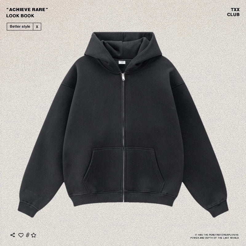 American-style casual zip-up hooded sweatshirt