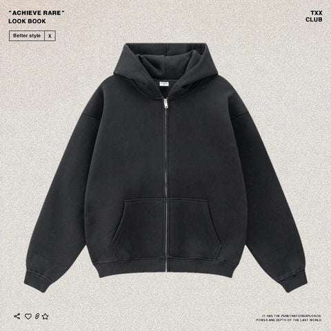 American-style casual zip-up hooded sweatshirt