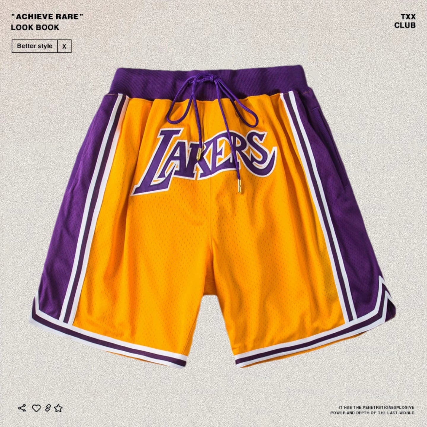 Just Don American High Street Lakers Mesh Five Point Pants Heavy Embroidered Men's and Women's Loose Basketball Shorts