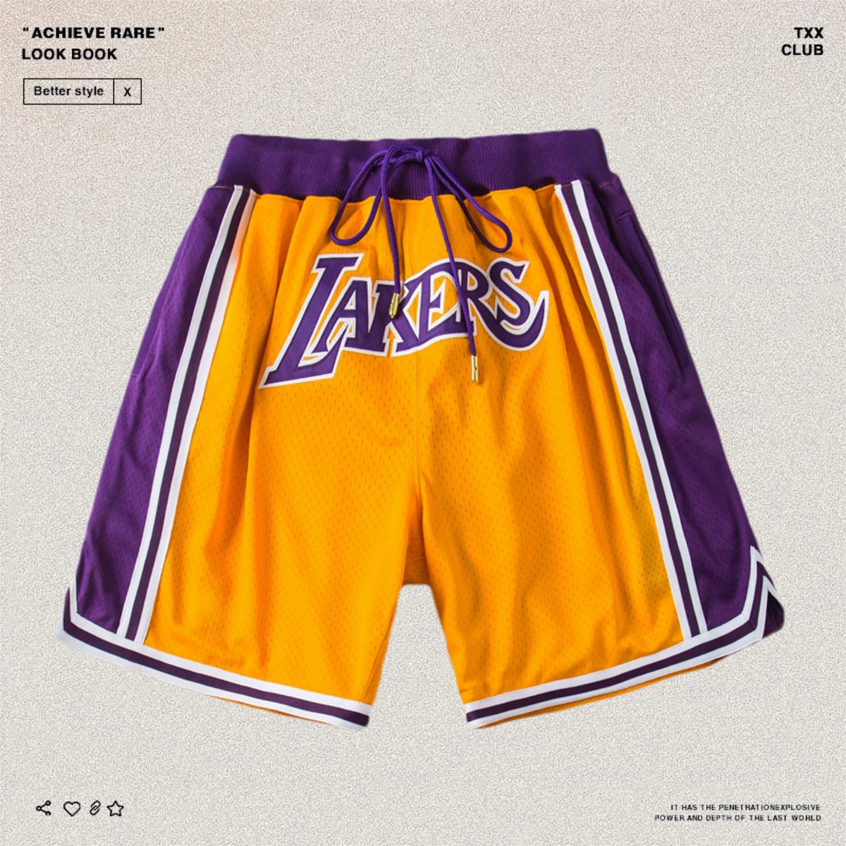 Just Don American High Street Lakers Mesh Five Point Pants Heavy Embroidered Men's and Women's Loose Basketball Shorts