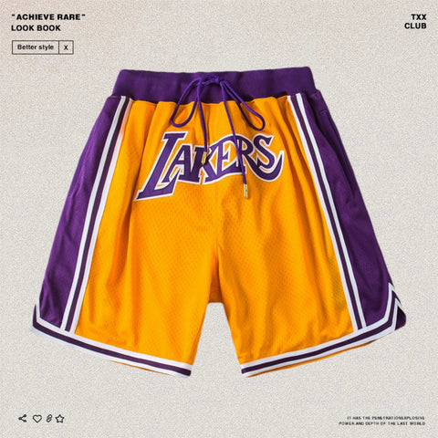 Just Don American High Street Lakers Mesh Five Point Pants Heavy Embroidered Men's and Women's Loose Basketball Shorts