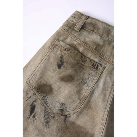 KANYE's washed and distressed denim pants