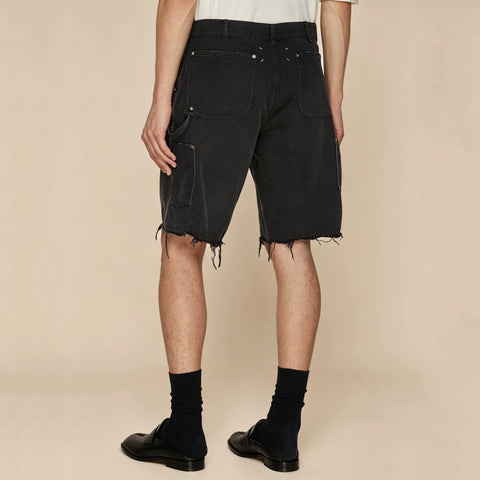 MM Maji vintage distressed straight leg five quarter pants, high street loose casual rivet pocket logging workwear shorts