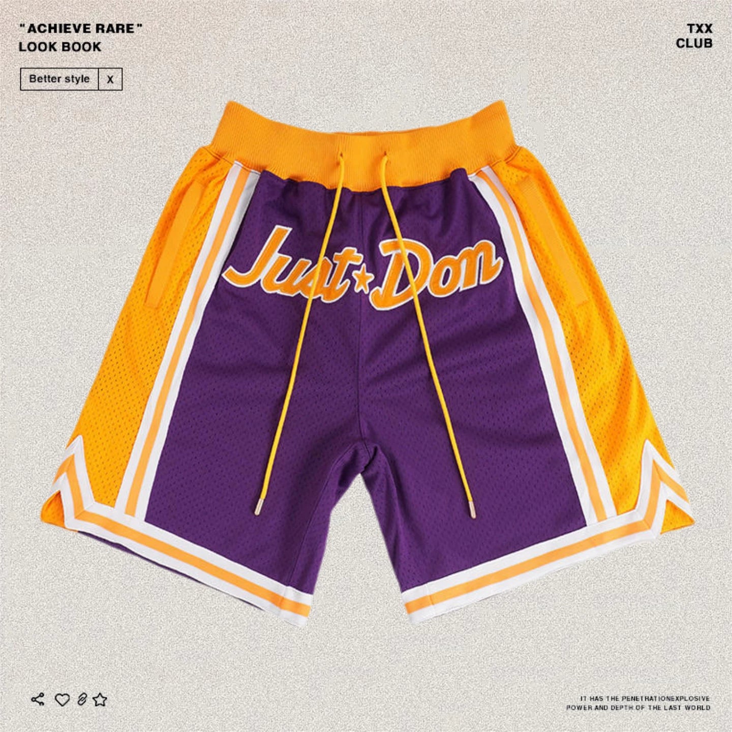 Just Don American High Street Lakers Mesh Five Point Pants Heavy Embroidered Men's and Women's Loose Basketball Shorts
