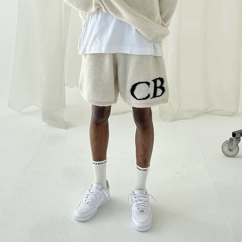 Cole Buxton letter logo jacquard shorts American high street loose casual wool drawstring shorts men