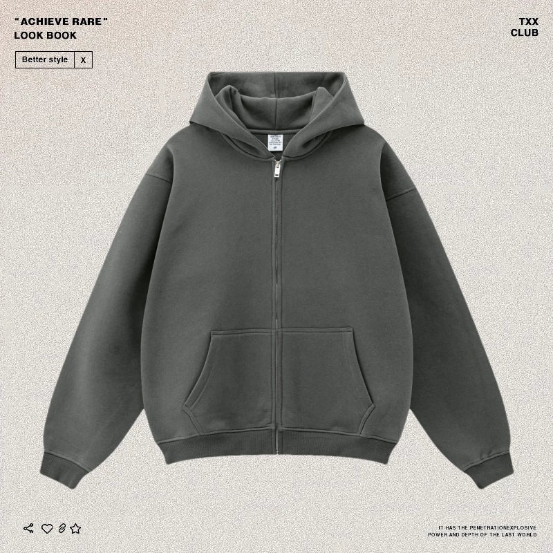 American-style casual zip-up hooded sweatshirt