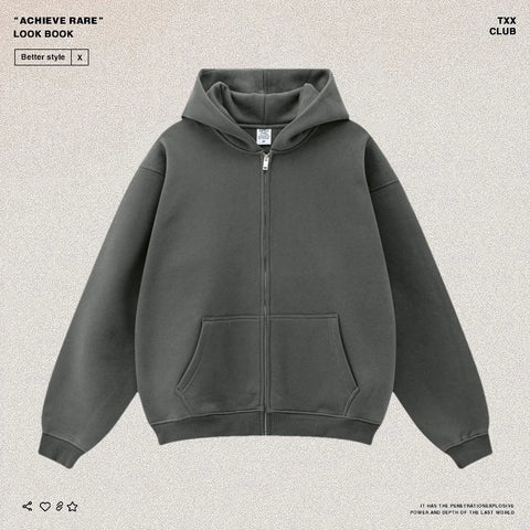 American-style casual zip-up hooded sweatshirt