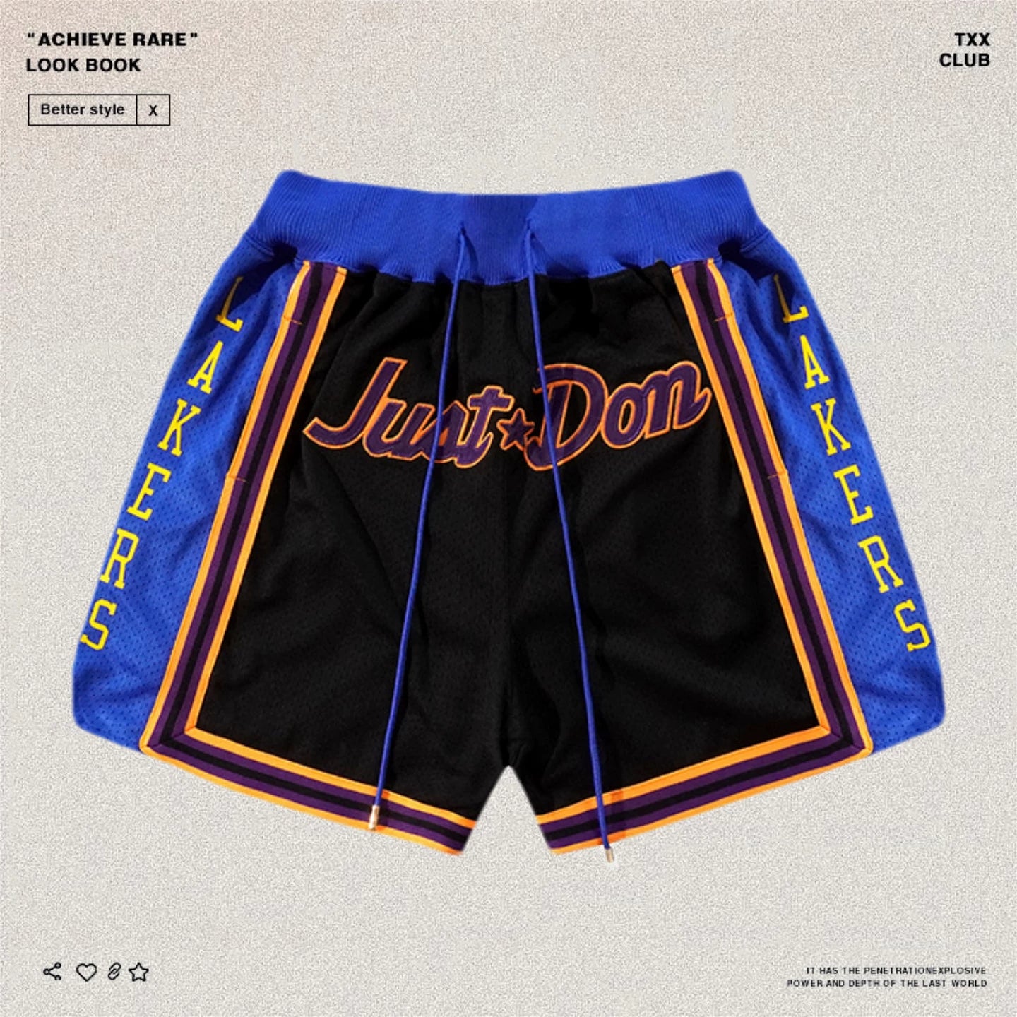 Just don American high street Los Angeles Lakers five quarter pants heavyweight embroidery men's and women's loose mesh basketball shorts