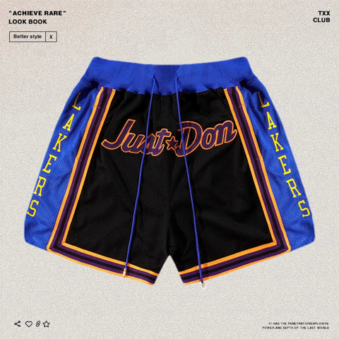 Just don American high street Los Angeles Lakers five quarter pants heavyweight embroidery men's and women's loose mesh basketball shorts