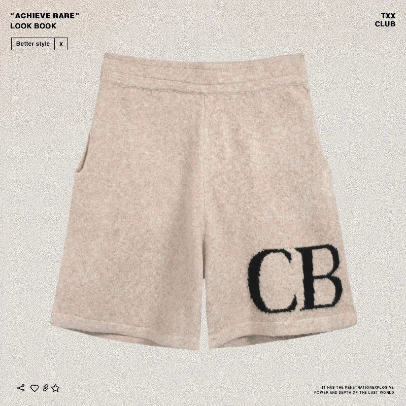 Cole Buxton letter logo jacquard shorts American high street loose casual wool drawstring shorts men