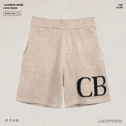 Cole Buxton letter logo jacquard shorts American high street loose casual wool drawstring shorts men