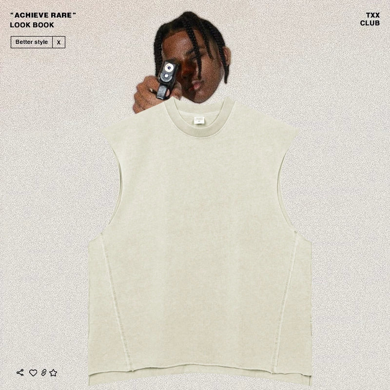 American-style washed and distressed sleeveless top