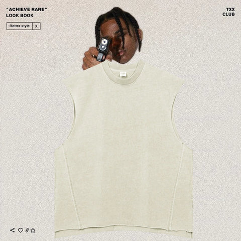 American-style washed and distressed sleeveless top