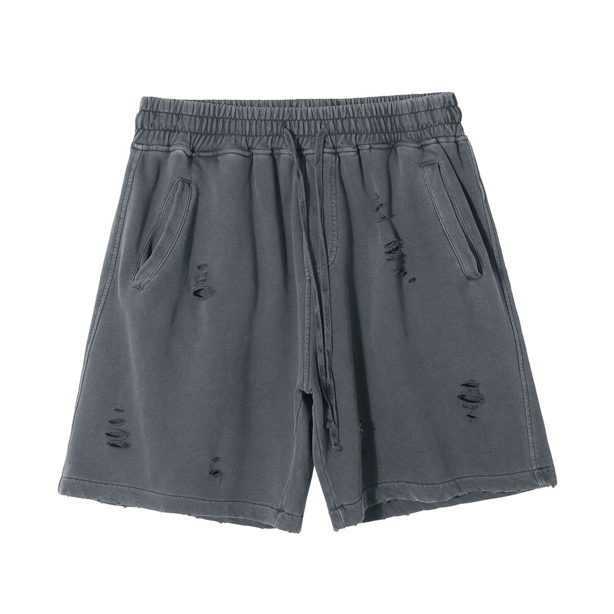 KANYE's high-end washed and distressed denim shorts