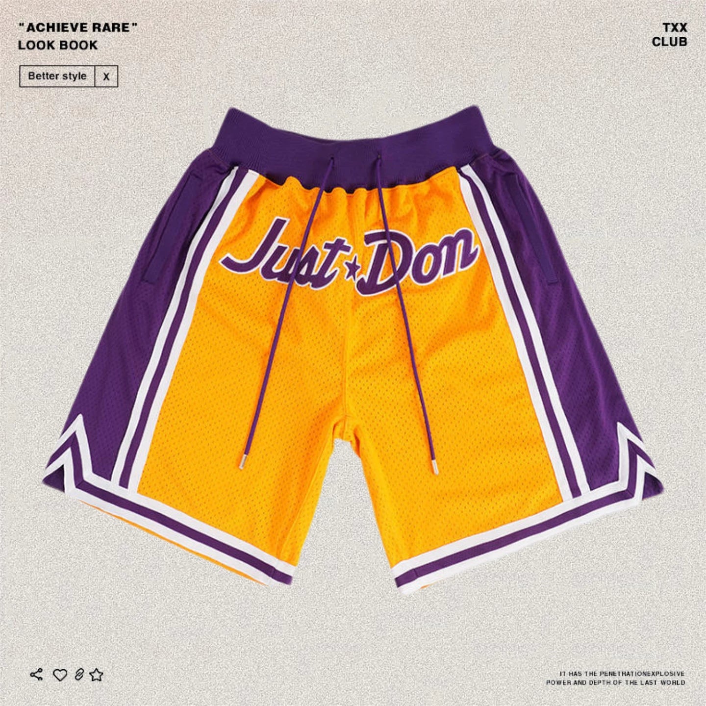 Just Don American High Street Lakers Mesh Five Point Pants Heavy Embroidered Men's and Women's Loose Basketball Shorts