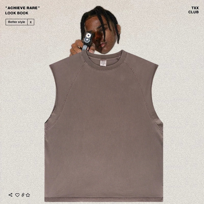 American-style washed and distressed sleeveless top