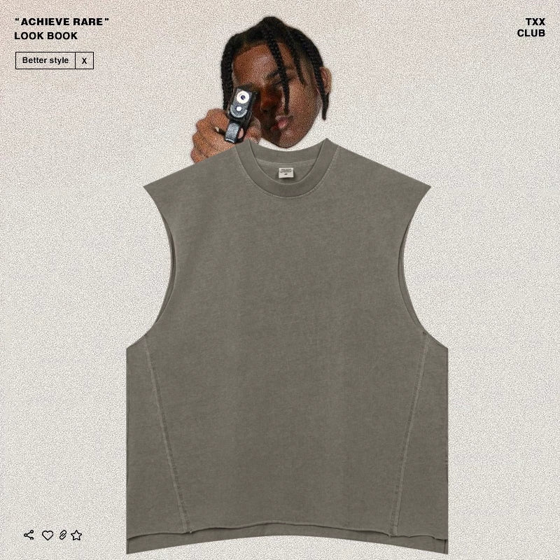 American-style washed and distressed sleeveless back piece