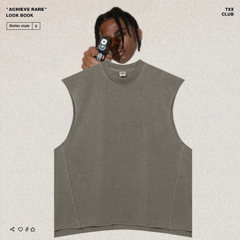 American-style washed and distressed sleeveless back piece