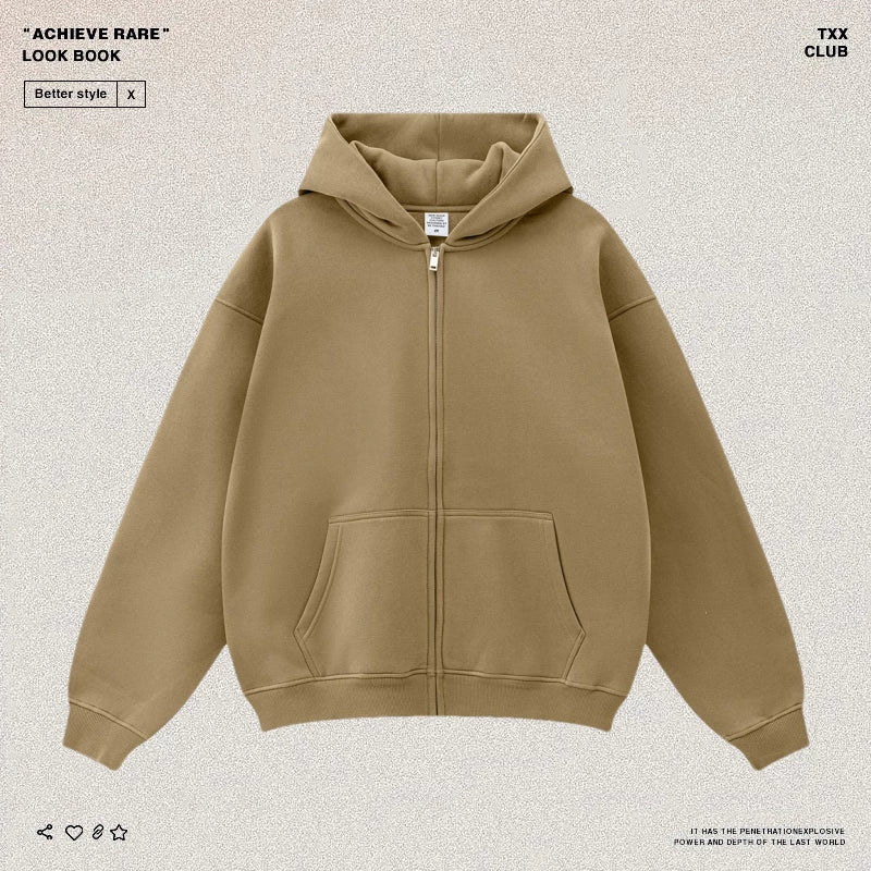 American-style casual zip-up hooded sweatshirt