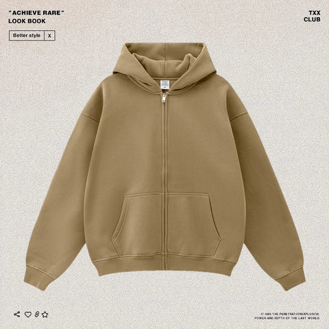 American-style casual zip-up hooded sweatshirt