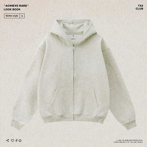 American-style casual zip-up hooded sweatshirt