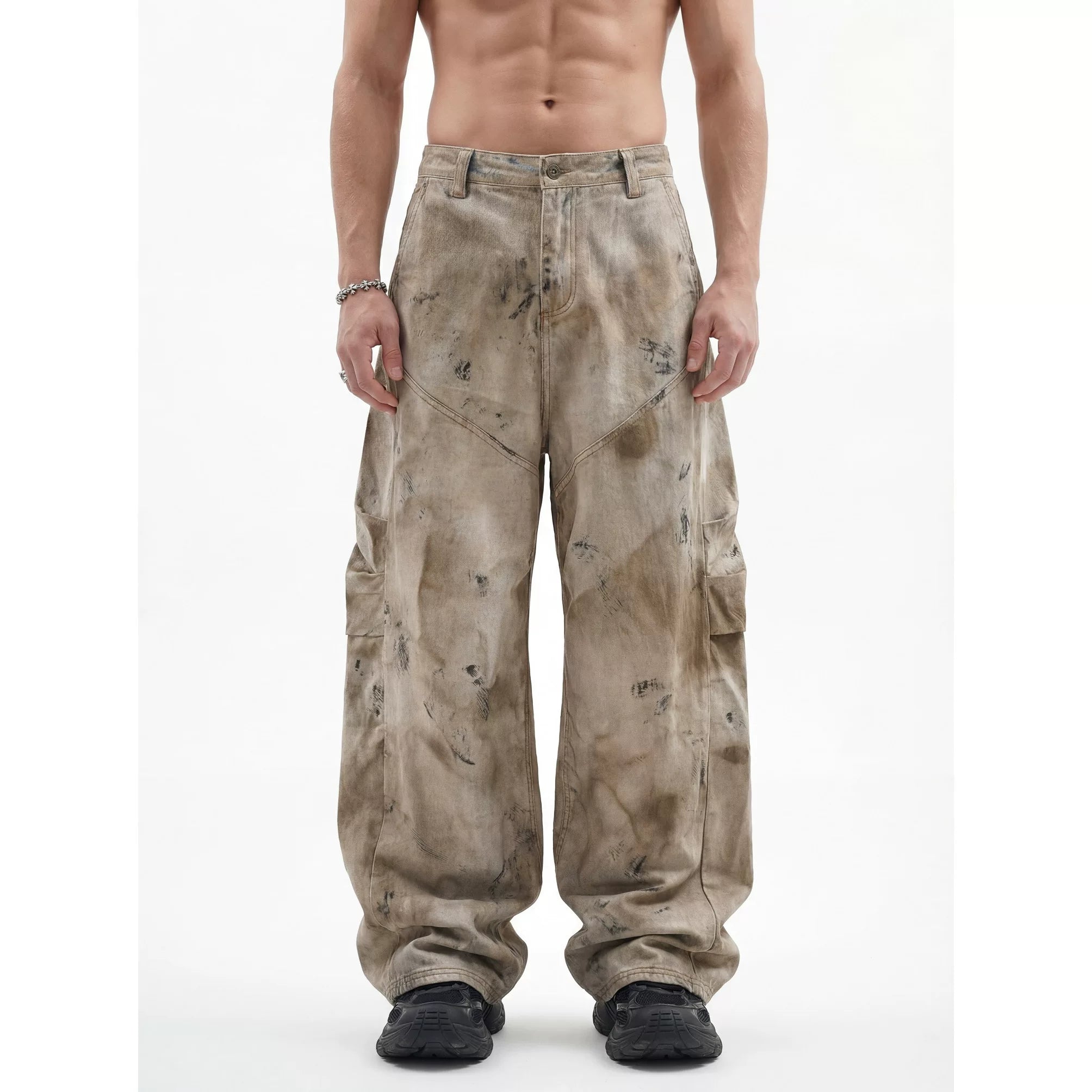 KANYE's washed and distressed denim pants