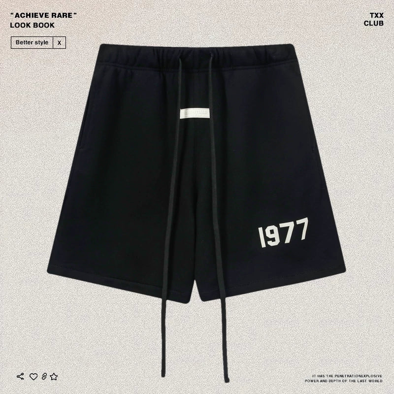 FEAR OF GOD Double Line ESSENTIALS Trendy High Street 1977 Plush Printed FOG Loose Sports Shorts