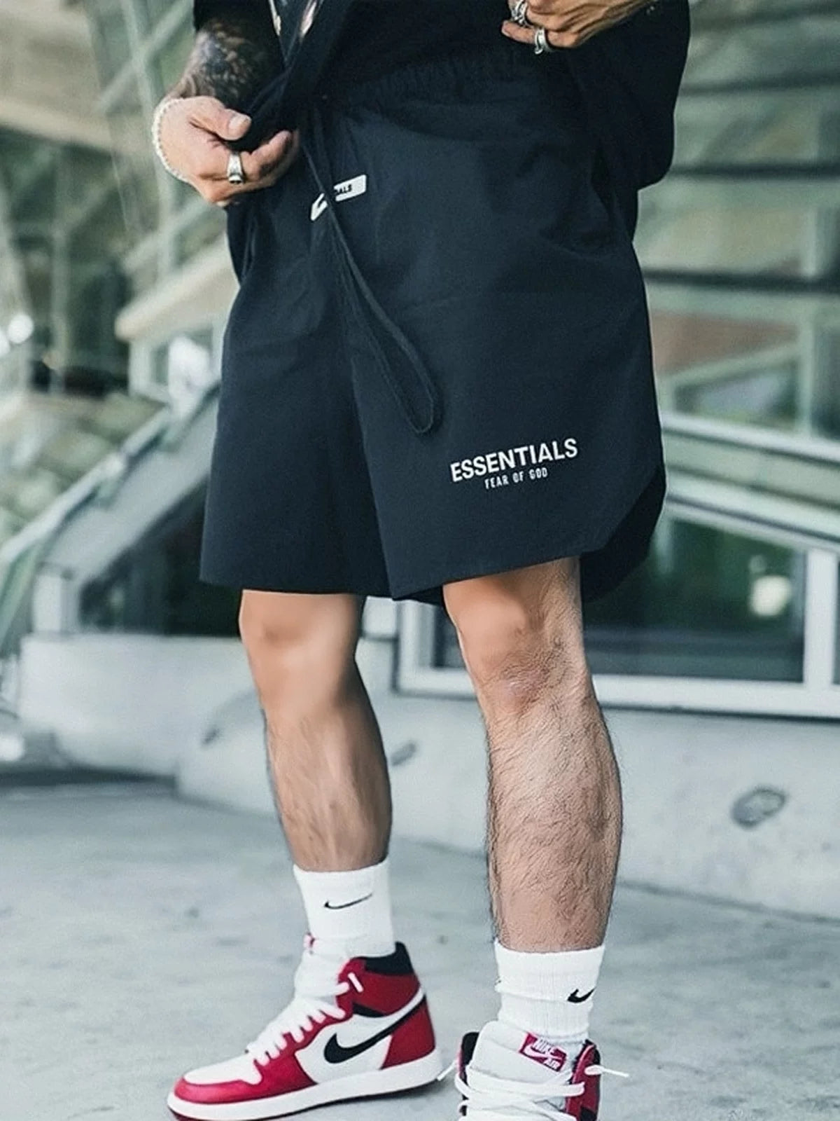FEAR OF GOD American High Street ESSENTIALS Reflective Letter Men's and Women's Loose Nylon Quick drying Shorts Trendy