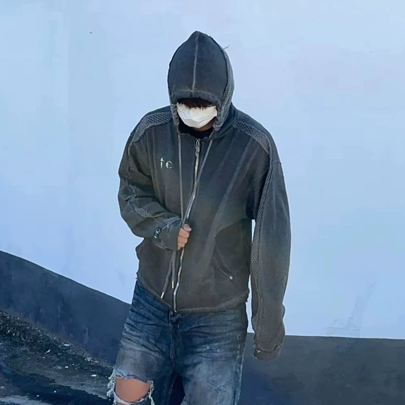 Thug Club Hollowed-out Patchwork Hoodie