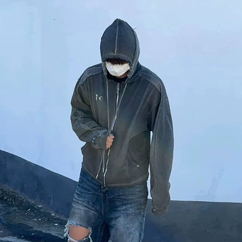 Thug Club Hollowed-out Patchwork Hoodie