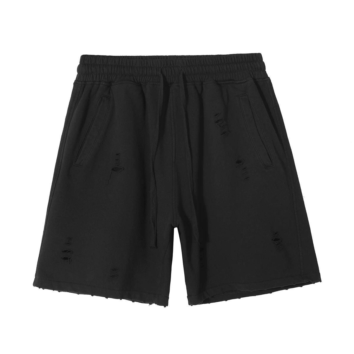 KANYE's high-end washed and distressed denim shorts