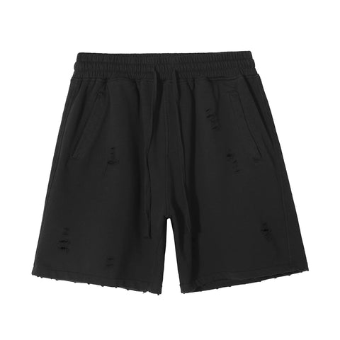 KANYE's high-end washed and distressed denim shorts