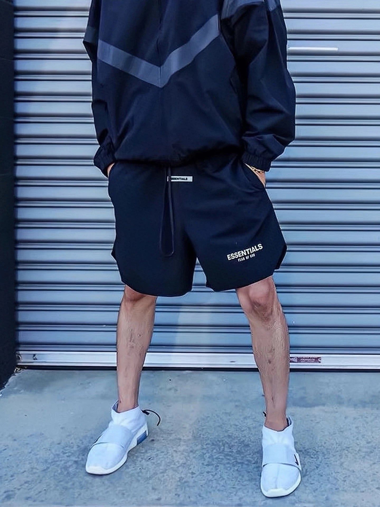 FEAR OF GOD American High Street ESSENTIALS Reflective Letter Men's and Women's Loose Nylon Quick drying Shorts Trendy