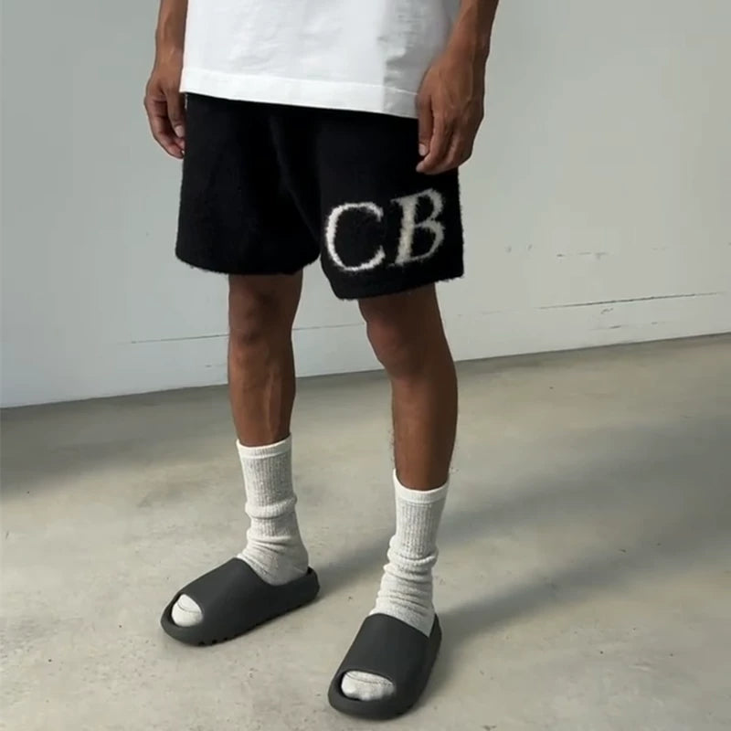 Cole Buxton letter logo jacquard shorts American high street loose casual wool drawstring shorts men