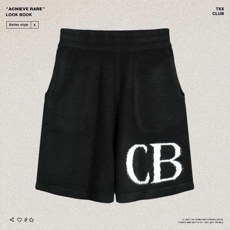Cole Buxton letter logo jacquard shorts American high street loose casual wool drawstring shorts men