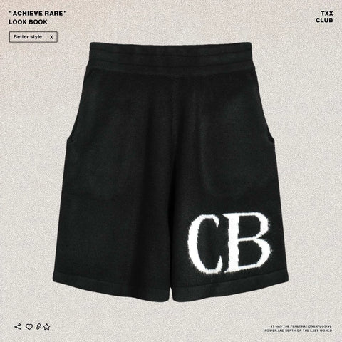 Cole Buxton letter logo jacquard shorts American high street loose casual wool drawstring shorts men