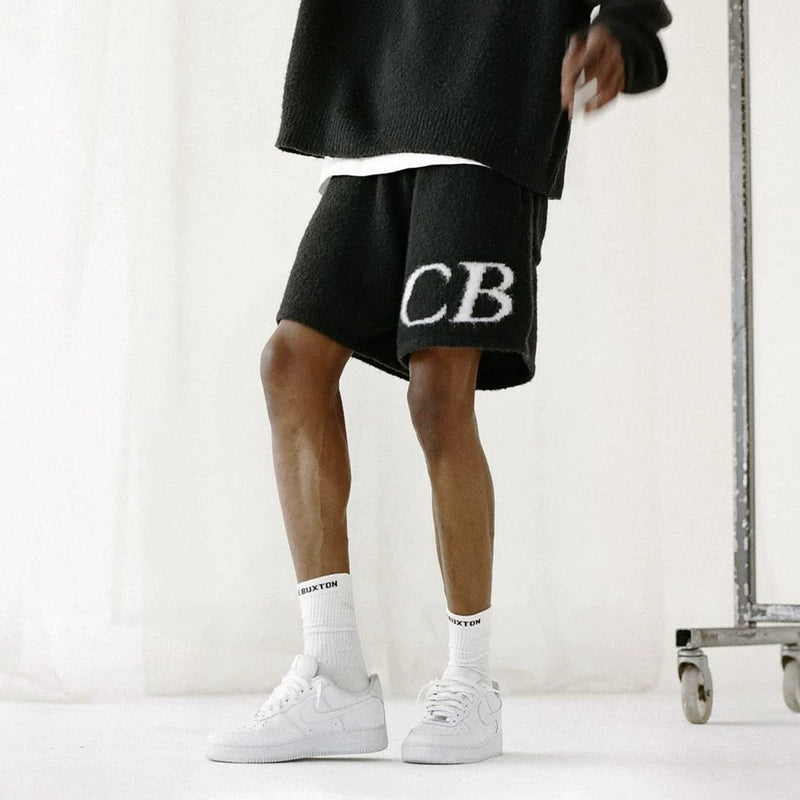 Cole Buxton letter logo jacquard shorts American high street loose casual wool drawstring shorts men